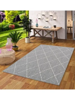 In- und Outdoor Teppich Beidseitig Newport Rauten in Grijs