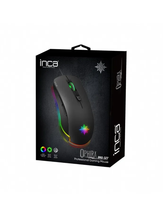 INCA IMG-327 PRO Optisch Gaming Maus 4800 DPI RGB-Logo-Effekt schwarz in schwarz