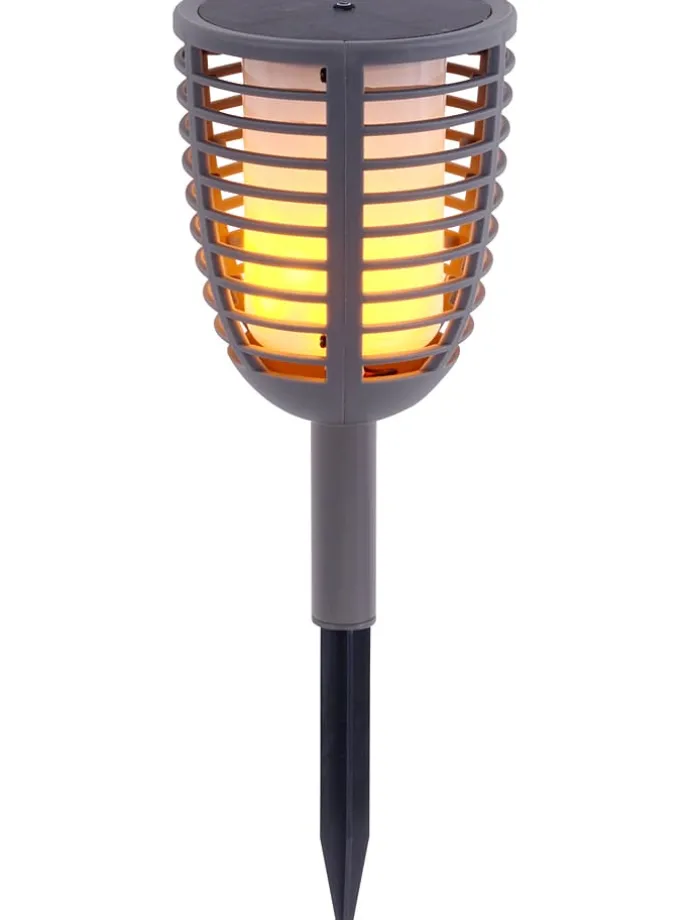 2in1-LED-Solar-Gartenstecker "Fackel" in Grau