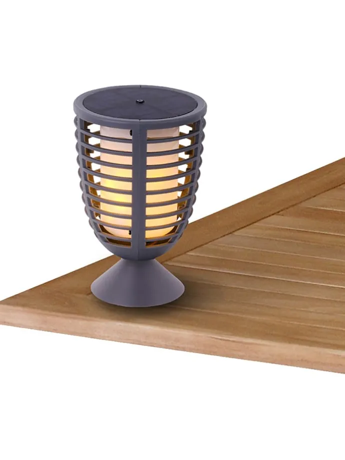 2in1-LED-Solar-Gartenstecker "Fackel" in Grau