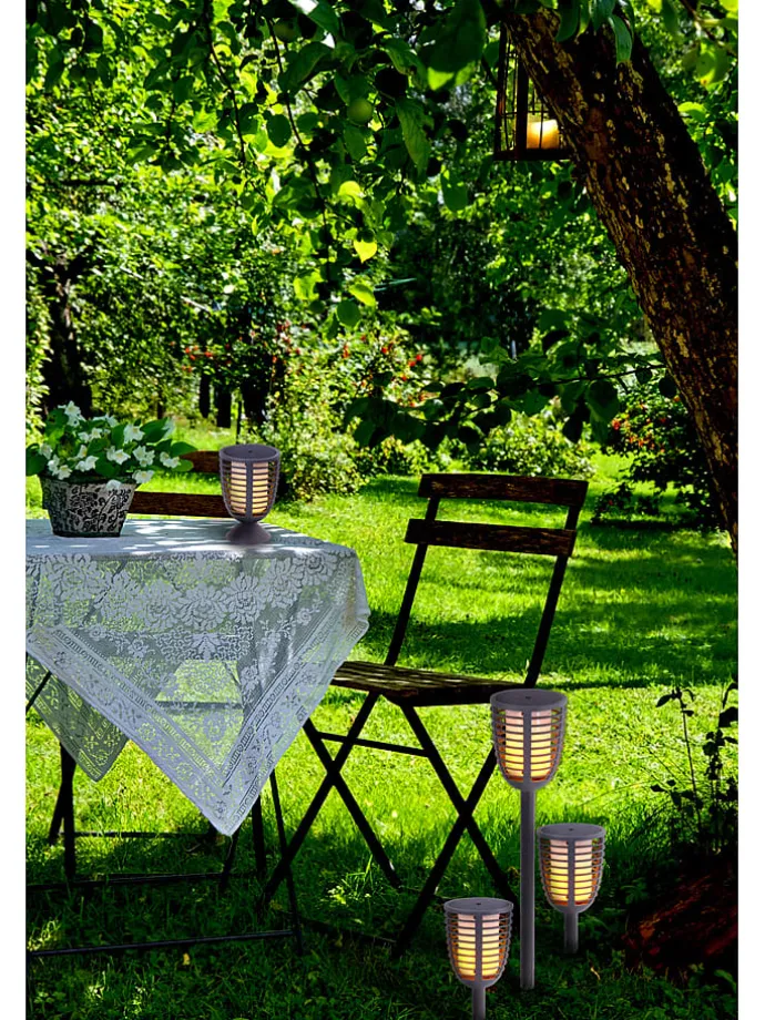 2in1-LED-Solar-Gartenstecker "Fackel" in Grau