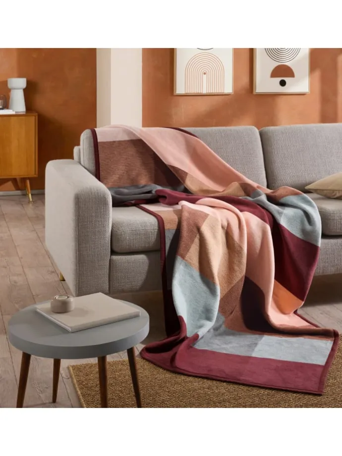 Jacquard, Baumwollmischung Wohndecke Bari in dunkelrot