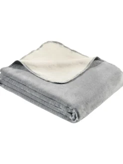 Jacquard, Baumwollmischung Wohndecke in wollweiß/hellgrau