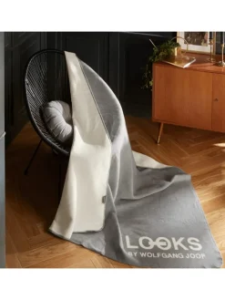 Jacquard, Baumwollmischung Wohndecke in wollweiß/hellgrau