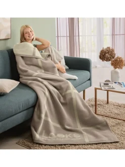 Jacquard, Baumwollmischung Wohndecke 2er-Pack in beige