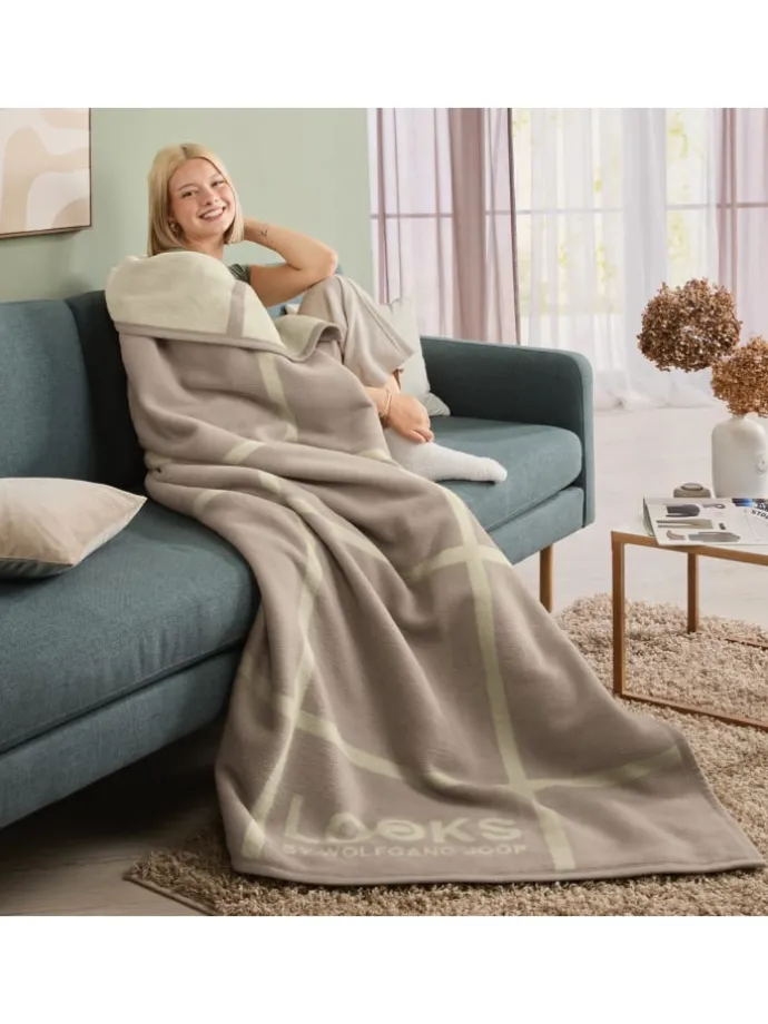 Jacquard, Baumwollmischung Wohndecke in beige