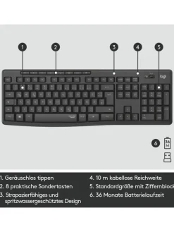 Kabelloses Tastatur-Maus-Set mit SilentTouch-Technologie, in Schwarz