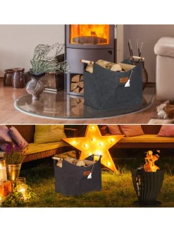 Kaminholzkorb in Grau - 50 L