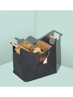 Kaminholzkorb in Grau - 50 L