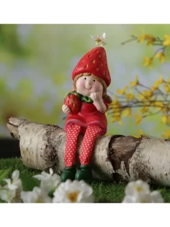 Kantenhocker Erdbeermädchen Lotte Gartenfigur H: 19cm in rot