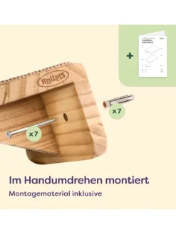 Katzen Kletterwand Set mit Katzenbett & 2X Katzentreppe - Kiefernholz