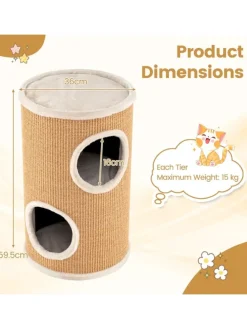 Katzenbaum Kratztonne Ø 36 cm 59,5 cm hoch in Braun