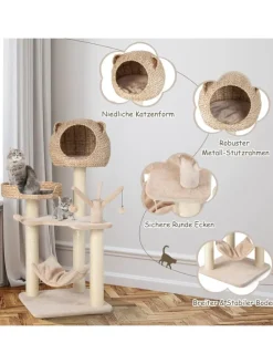 Katzenbaum mit Höhle in Beige