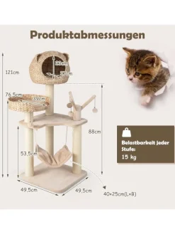 Katzenbaum mit Höhle in Beige