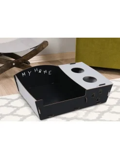 Katzenbett mit Futterstation in Schwarz - (B)40 x (H)15 x (T)60 cm