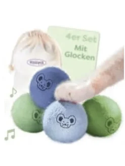 Katzenbälle mit Glöckchen – 4 Bälle Wolle