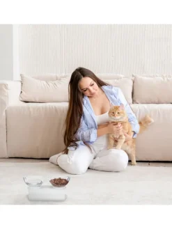 Katzen-Doppelnapf in Weiß/ Transparent - (B)27,5 x (H)16 x (T)13,5 cm