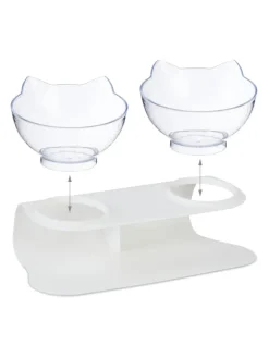 Katzen-Doppelnapf in Weiß/ Transparent - (B)27,5 x (H)16 x (T)13,5 cm