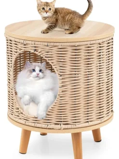 Katzenhaus Rattan in Hellbraun