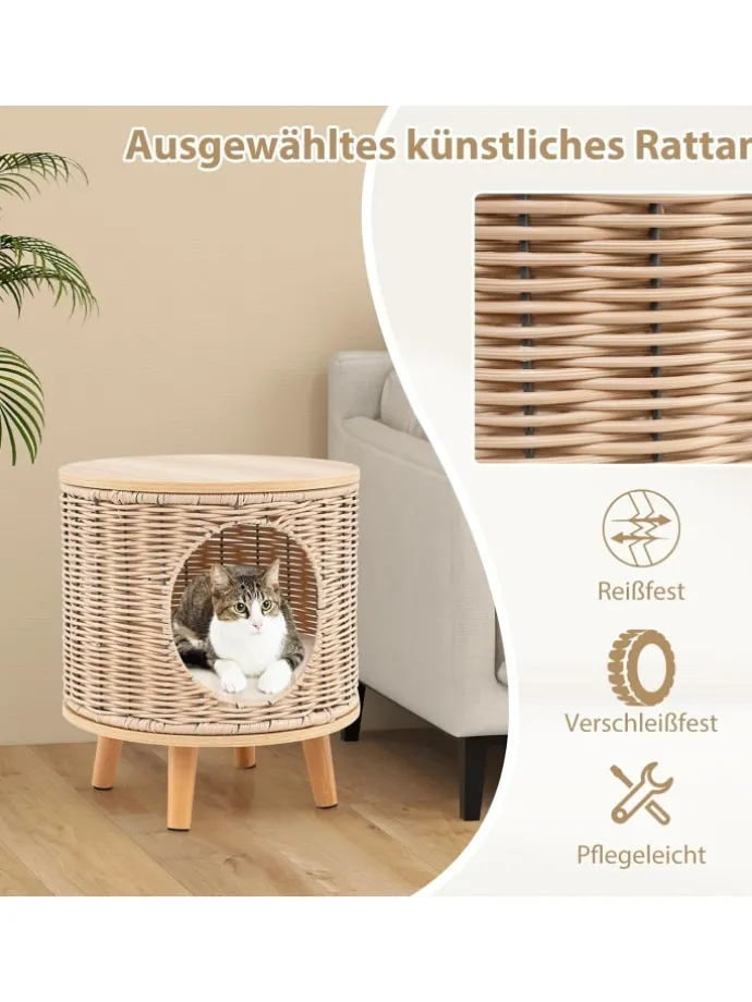 Katzenhaus Rattan in Hellbraun