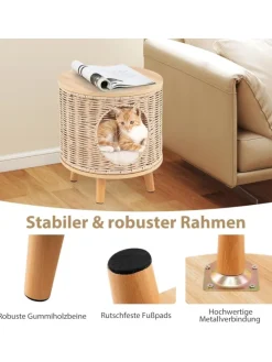 Katzenhaus Rattan in Hellbraun