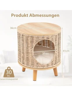 Katzenhaus Rattan in Hellbraun