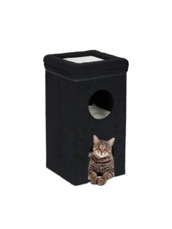 Katzenhöhle in Schwarz - (B)40 x (H)76 x (T)40 cm