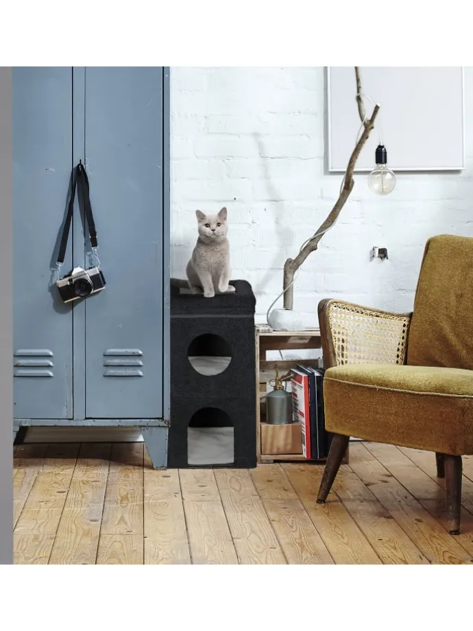 Katzenhöhle in Schwarz - (B)40 x (H)76 x (T)40 cm