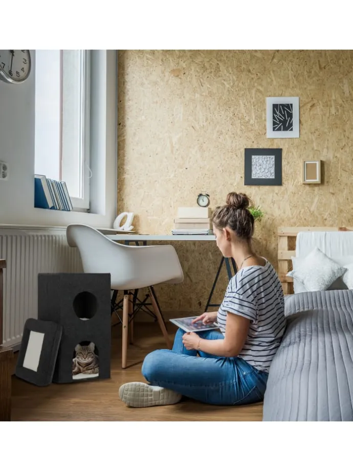 Katzenhöhle in Schwarz - (B)40 x (H)76 x (T)40 cm