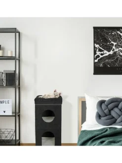 Katzenhöhle in Schwarz - (B)40 x (H)76 x (T)40 cm