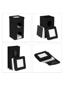 Katzenhöhle in Schwarz - (B)40 x (H)76 x (T)40 cm