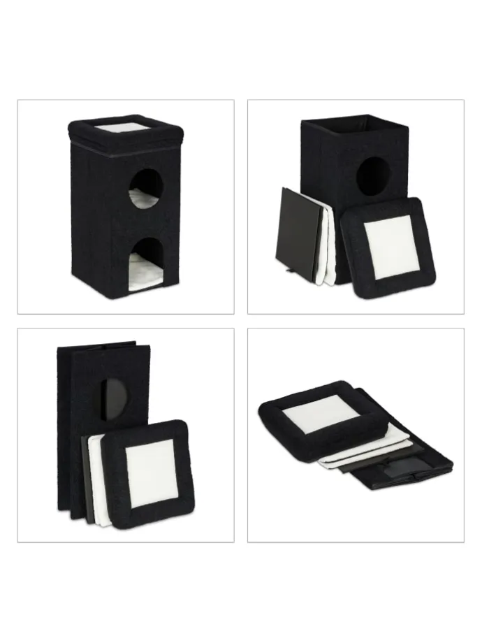 Katzenhöhle in Schwarz - (B)40 x (H)76 x (T)40 cm