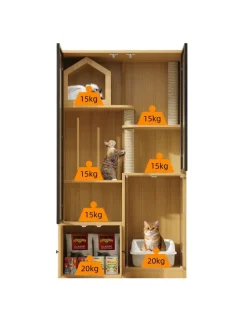 Katzenkäfig mit Kratzpfosten in Ahornholzfarbe - 90*50*160cm