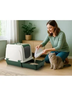 Katzenklo in Weiß/ Grün - (B)39,5 x (H)47 x (T)55 cm