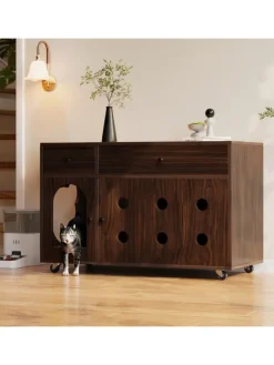 Katzenkloschrank mit abnehmbare Sandablassplatte in Nussbaumfarbe - 100×45×66cm