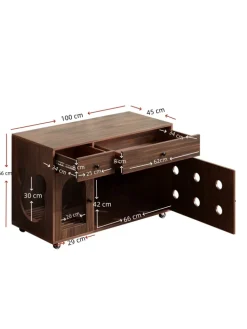 Katzenkloschrank mit abnehmbare Sandablassplatte in Nussbaumfarbe - 100×45×66cm