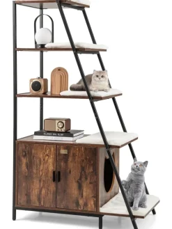 Katzenschrank mit Leiterregal in Braun