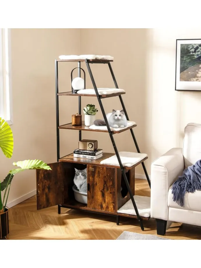 Katzenschrank mit Leiterregal in Braun