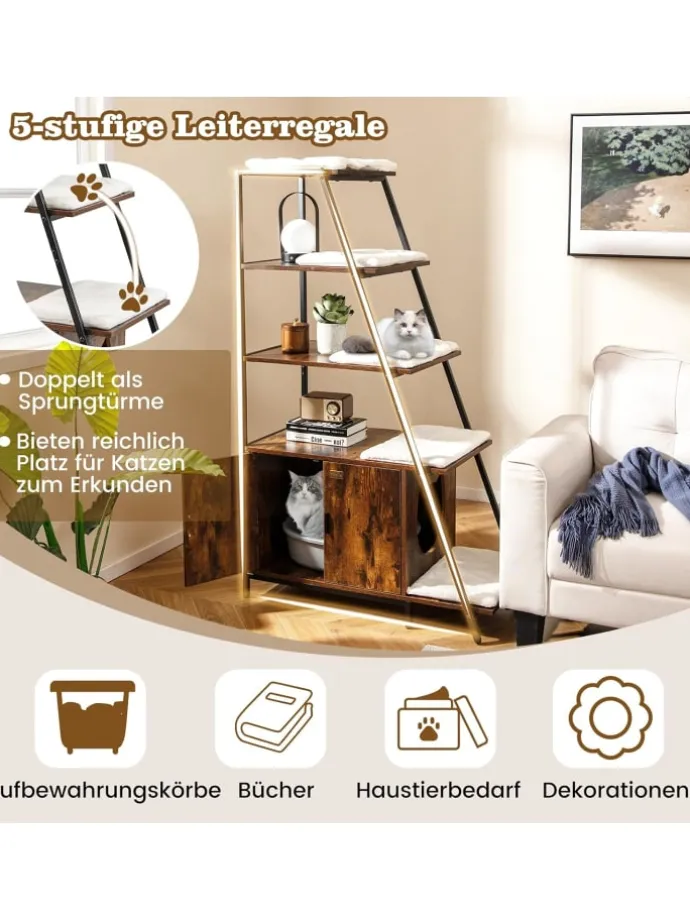 Katzenschrank mit Leiterregal in Braun