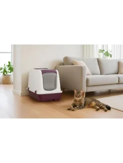 Katzenstreubox in Lila/ Weiß - (B)39,5 x (H)55 x (T)57 cm