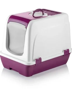 Katzenstreubox in Lila/ Weiß - (B)39,5 x (H)55 x (T)57 cm