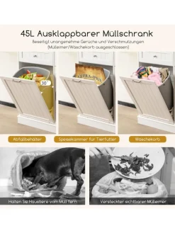 Küchenschrank für 45 L Mülleimer 100 x 34 x 172 cm in Weiß