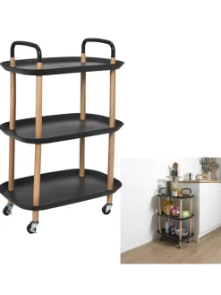 Küchenwagen ''Kaleo'' in Schwarz/ Hellbraun - (B)56 x (H)81 x (T)35,5 cm