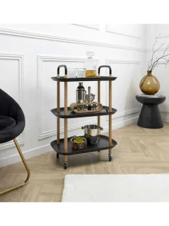 Küchenwagen ''Kaleo'' in Schwarz/ Hellbraun - (B)56 x (H)81 x (T)35,5 cm