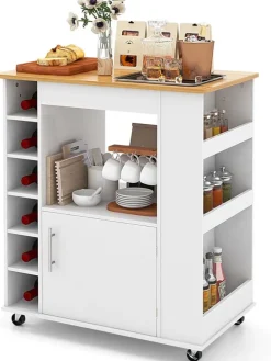 Küchenwagen mit Gewürzregalen Weinregal in Weiß