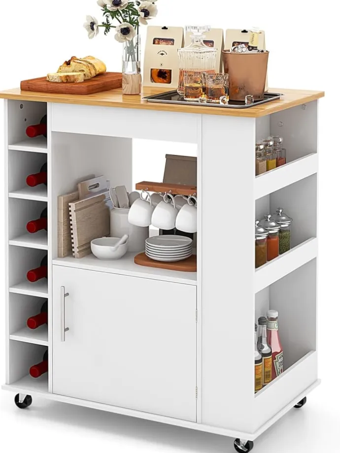 Küchenwagen mit Gewürzregalen Weinregal in Weiß
