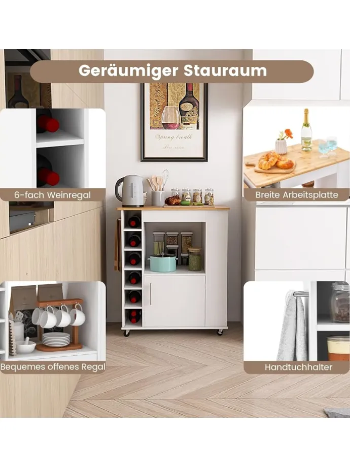 Küchenwagen mit Gewürzregalen Weinregal in Weiß
