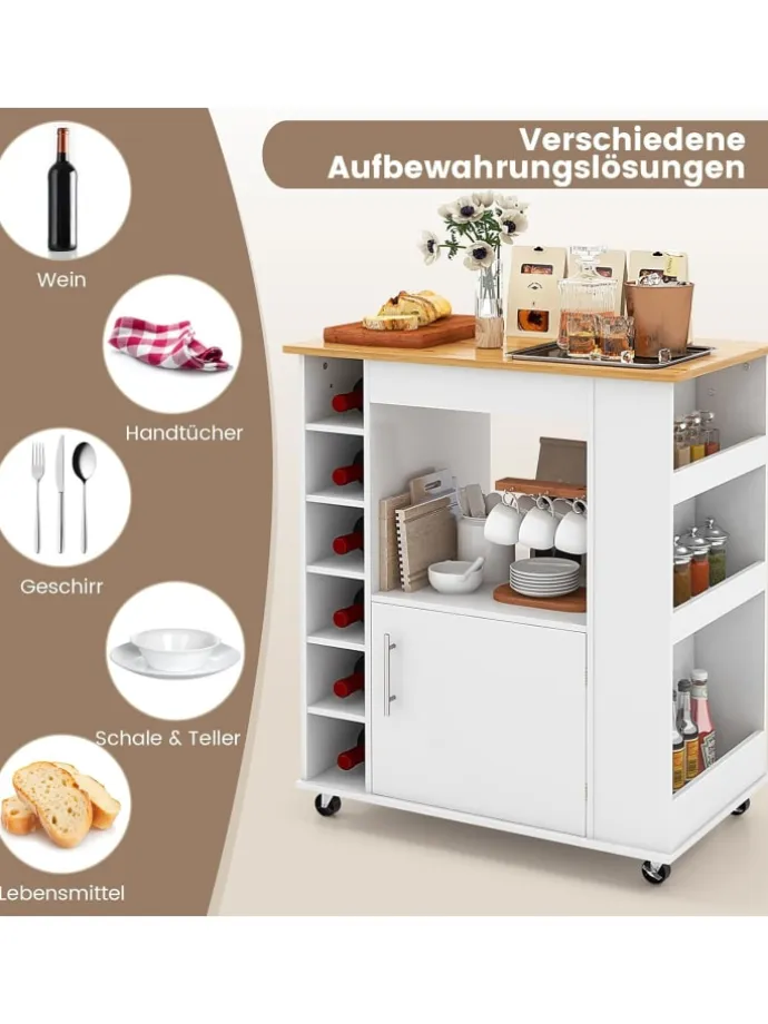 Küchenwagen mit Gewürzregalen Weinregal in Weiß