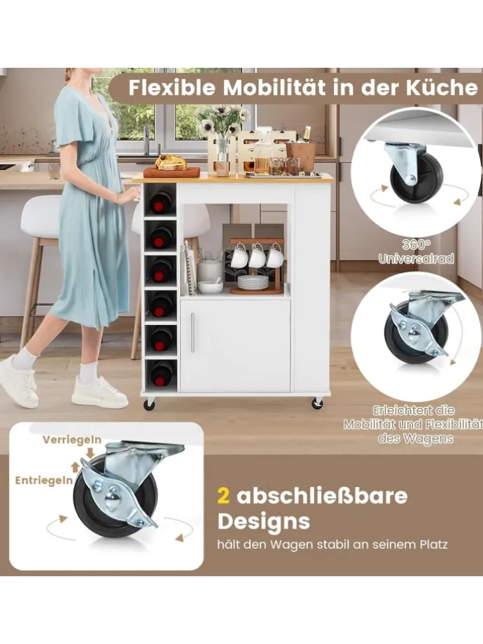 Küchenwagen mit Gewürzregalen Weinregal in Weiß
