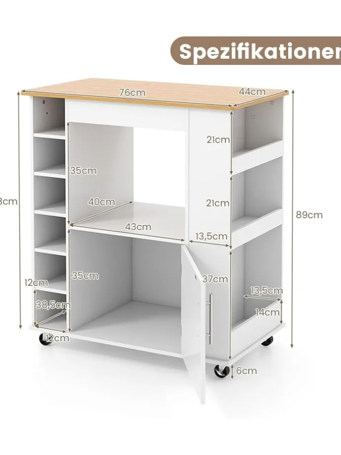 Küchenwagen mit Gewürzregalen Weinregal in Weiß